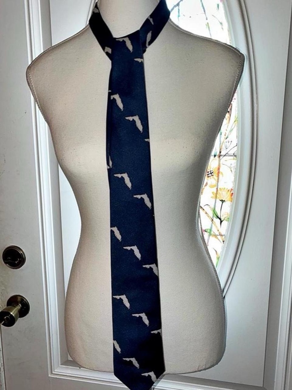 Vintage Men's Navy Tie with Light Florida State Patterned Motif